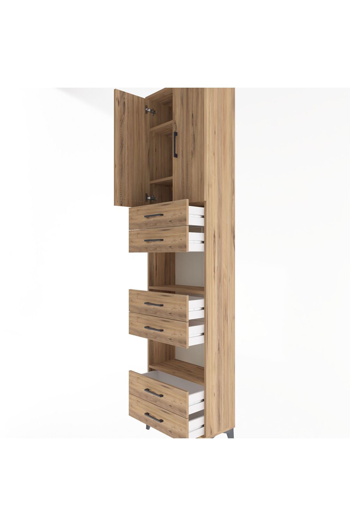 Arges Dolap 5 Raflı 6 Çekmeceli 2 Kapaklı 60x30x243 Çam-Çam