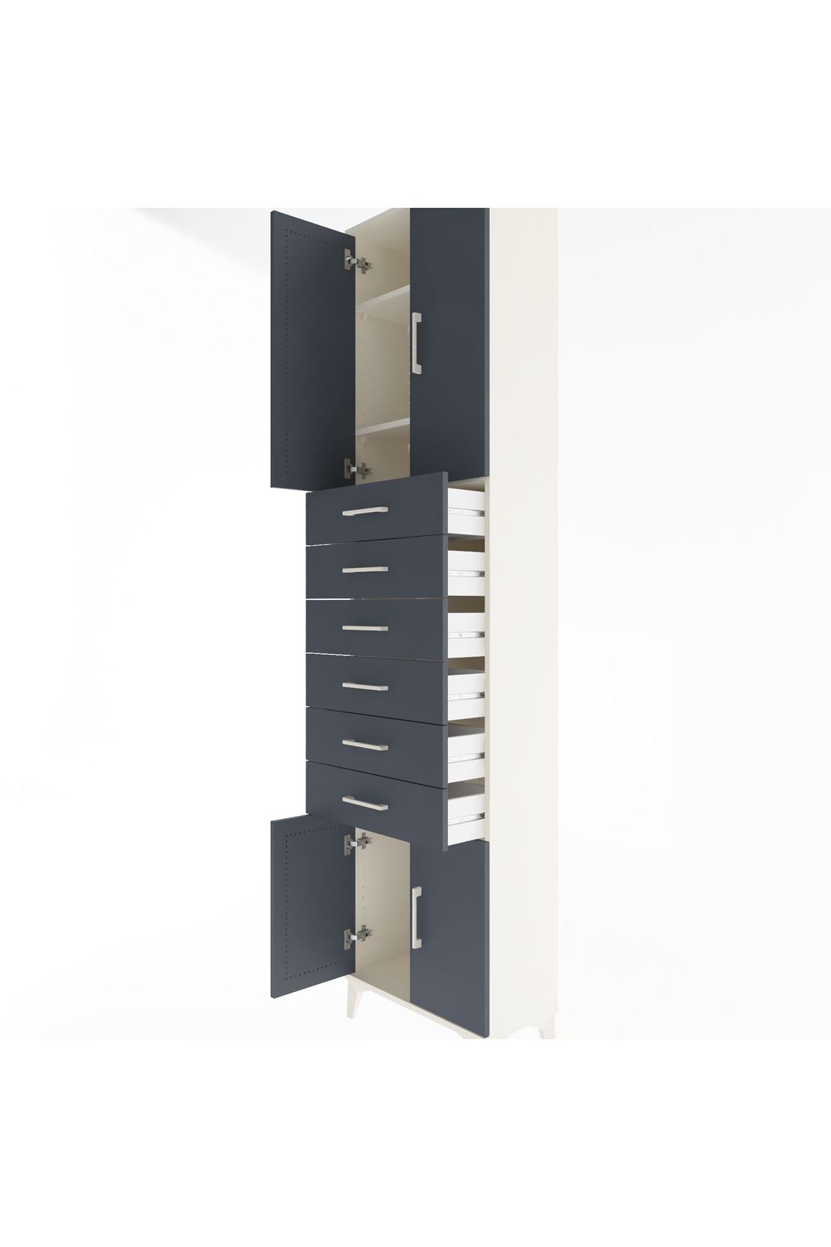 Arges Dolap 3 Raflı 6 Çekmeceli 4 Kapaklı 60x30x243 Aytaşı-Antrasit