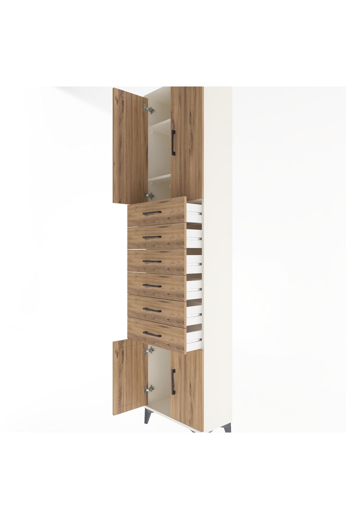 Arges Dolap 3 Raflı 6 Çekmeceli 4 Kapaklı 60x30x243 Aytaşı-Çam