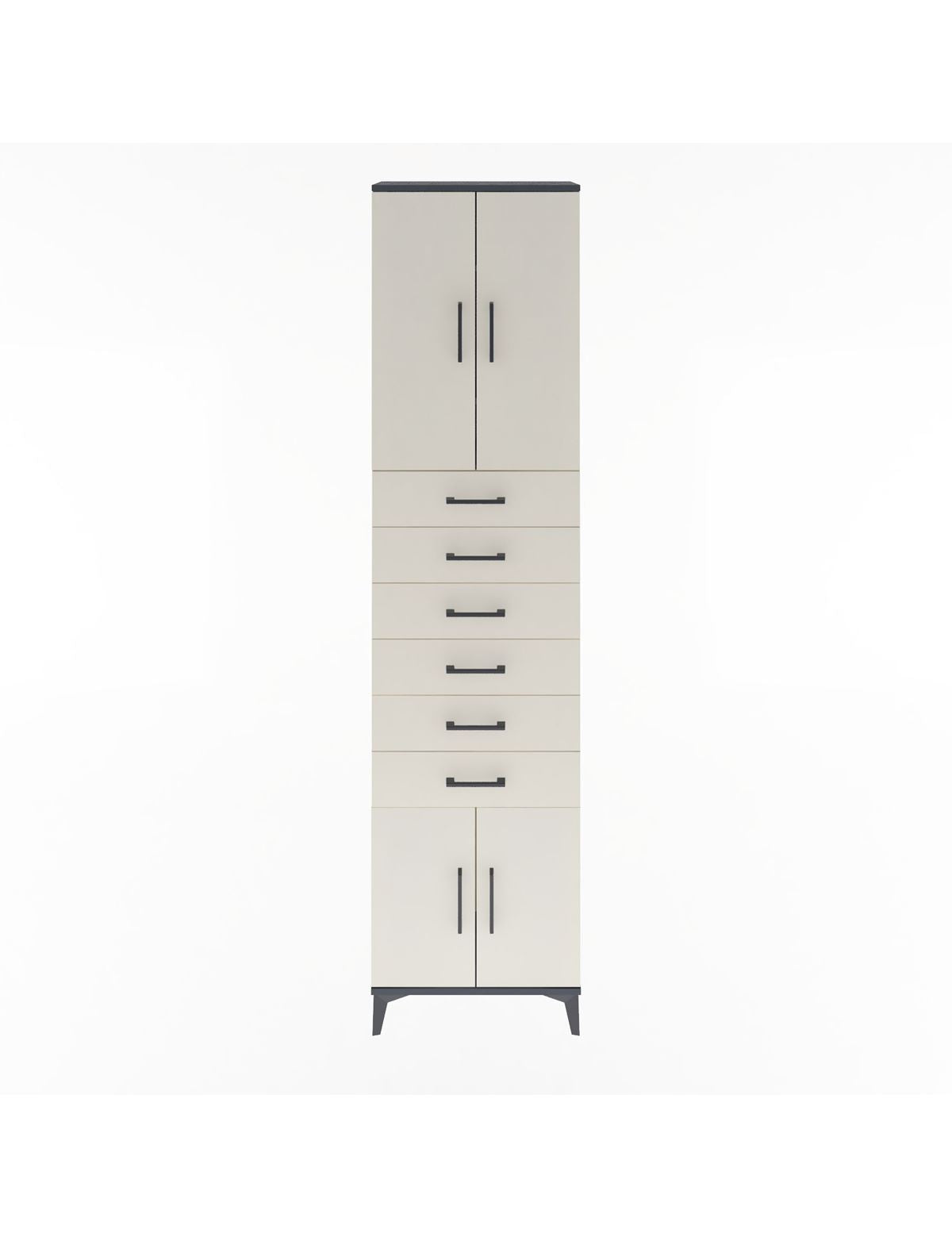 Arges Dolap 3 Raflı 6 Çekmeceli 4 Kapaklı 60x30x243 Antrasit-Aytaşı