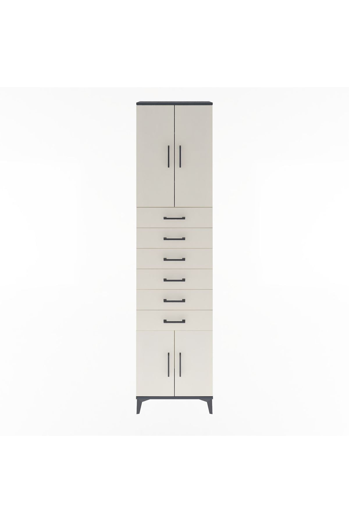 Arges Dolap 3 Raflı 6 Çekmeceli 4 Kapaklı 60x30x243 Antrasit-Aytaşı