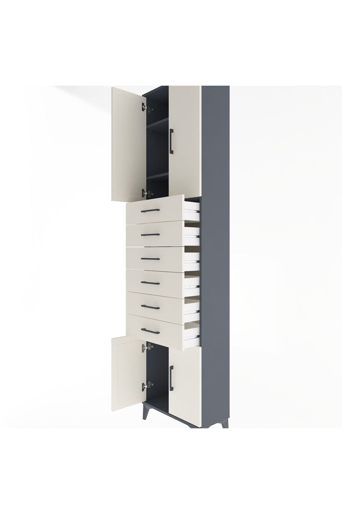 Arges Dolap 3 Raflı 6 Çekmeceli 4 Kapaklı 60x30x243 Antrasit-Aytaşı