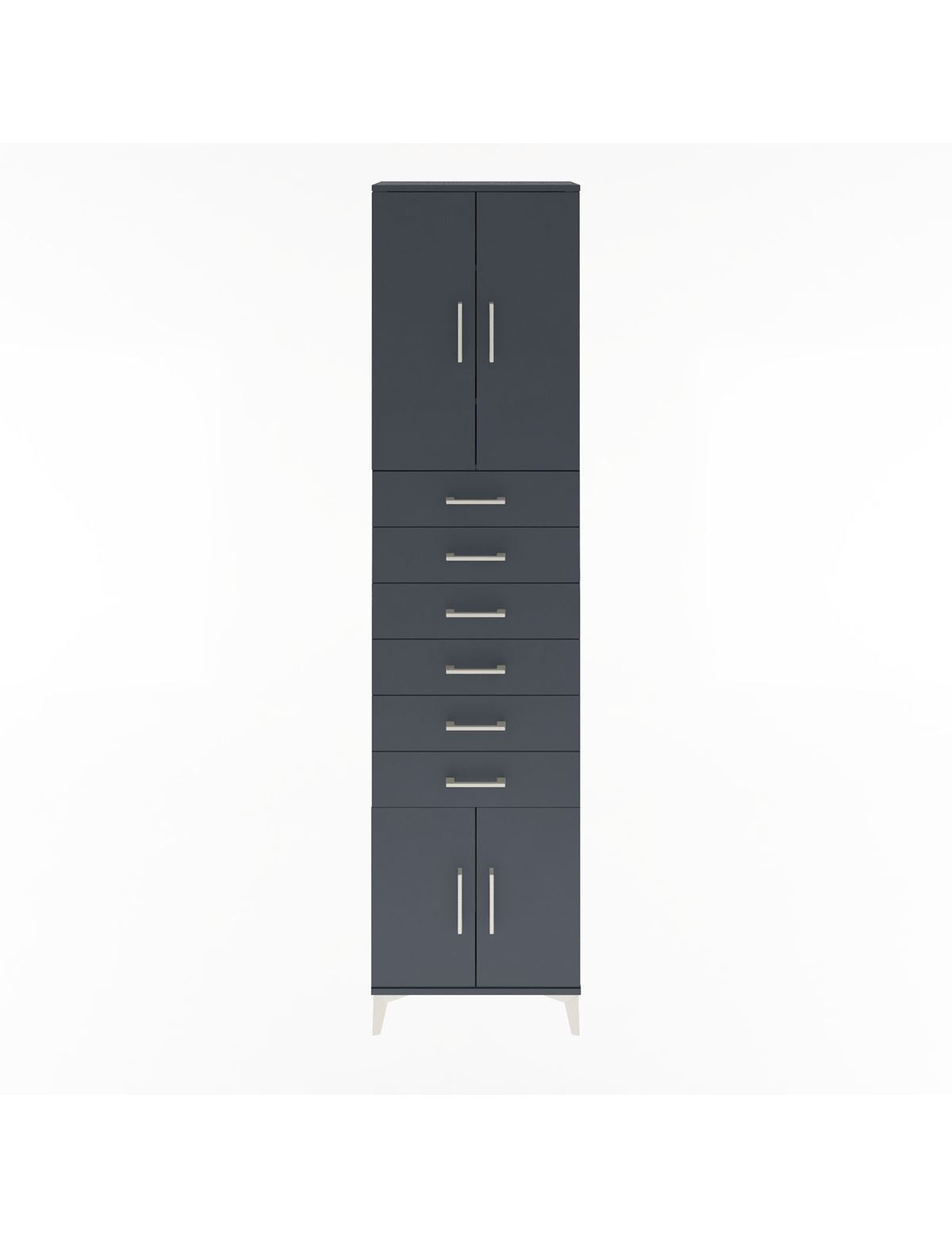 Arges Dolap 3 Raflı 6 Çekmeceli 4 Kapaklı 60x30x243 Antrasit-Antrasit