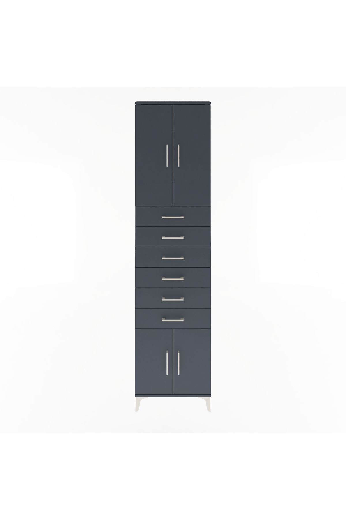 Arges Dolap 3 Raflı 6 Çekmeceli 4 Kapaklı 60x30x243 Antrasit-Antrasit