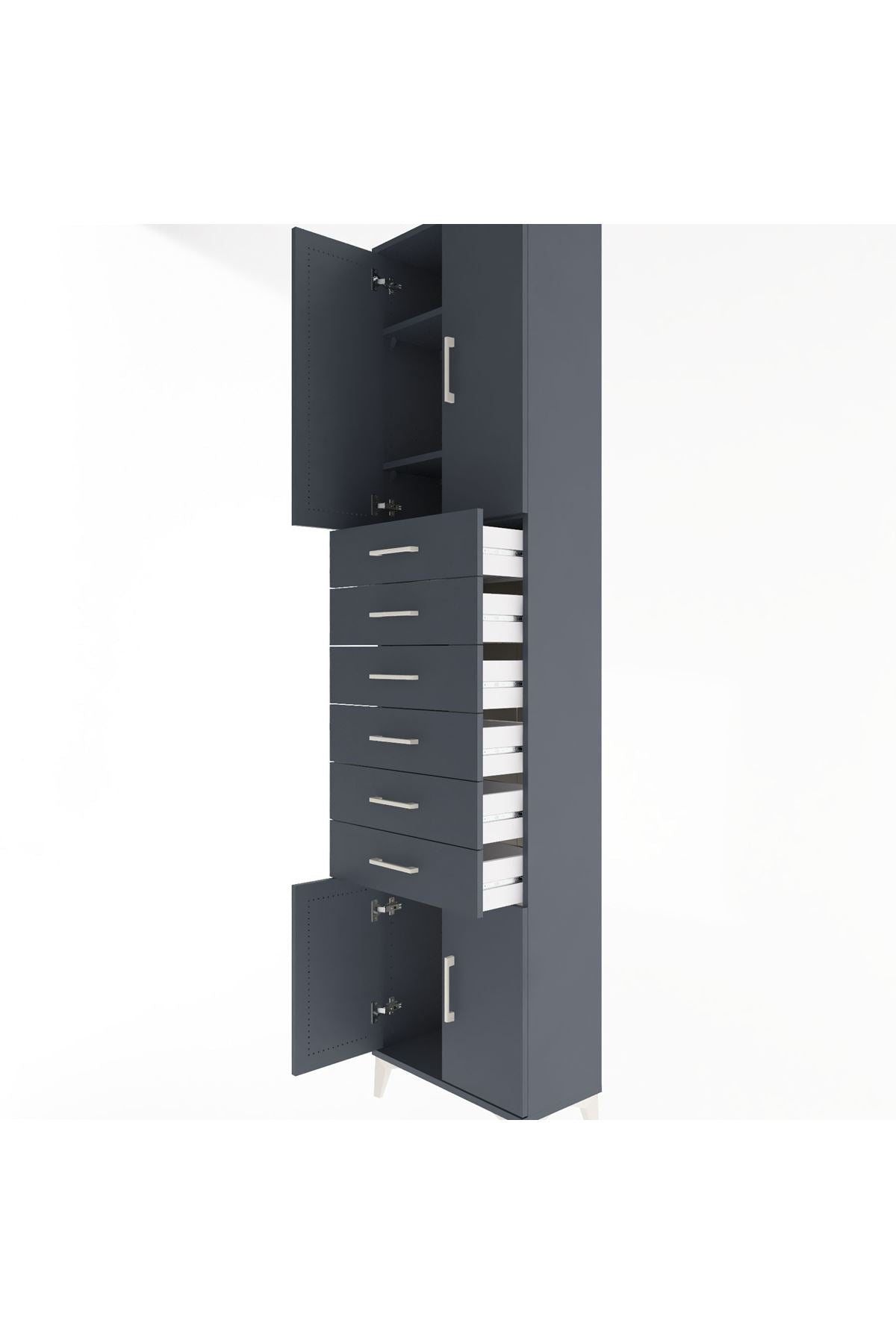 Arges Dolap 3 Raflı 6 Çekmeceli 4 Kapaklı 60x30x243 Antrasit-Antrasit