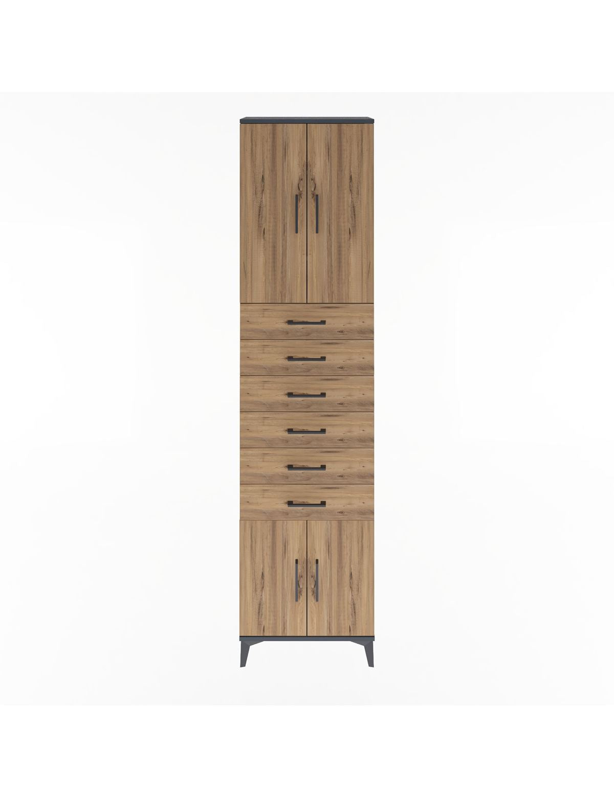 Arges Dolap 3 Raflı 6 Çekmeceli 4 Kapaklı 60x30x243 Antrasit-Çam