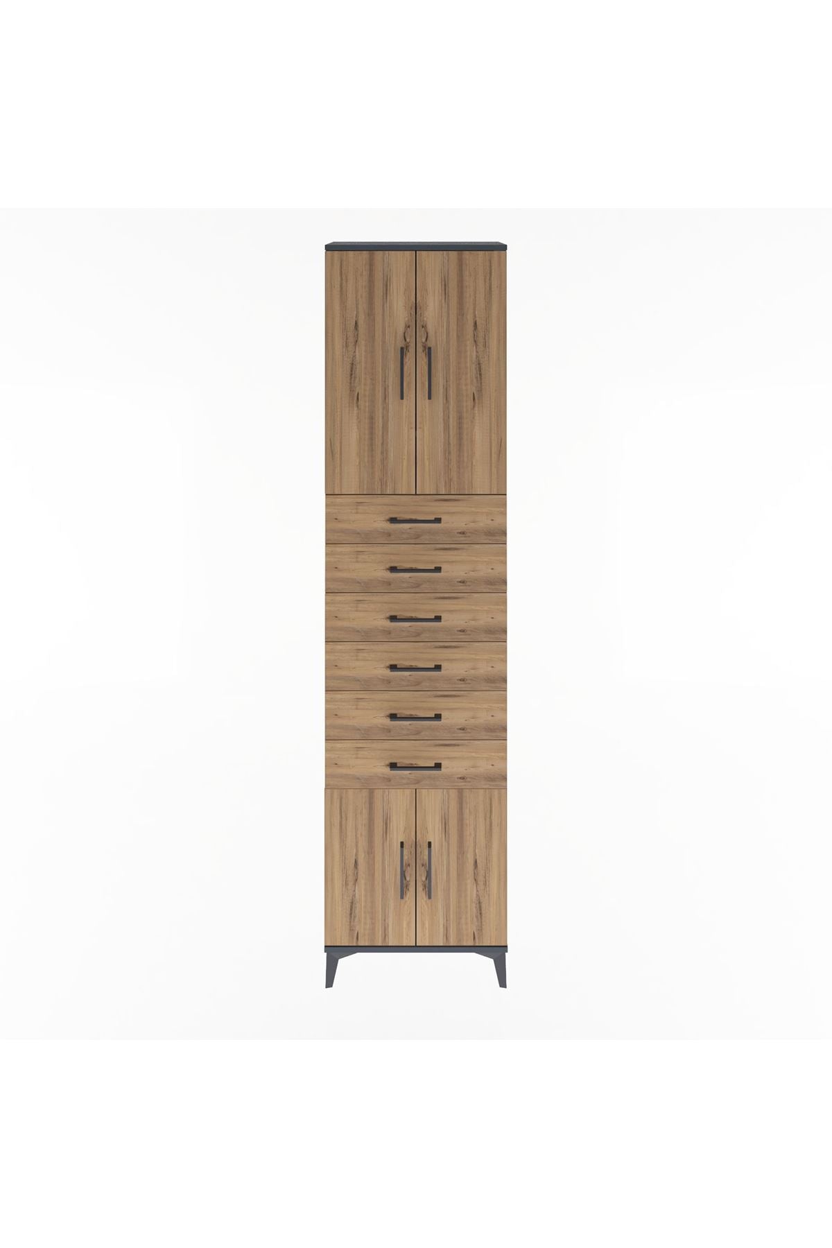 Arges Dolap 3 Raflı 6 Çekmeceli 4 Kapaklı 60x30x243 Antrasit-Çam