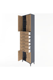 Arges Dolap 3 Raflı 6 Çekmeceli 4 Kapaklı 60x30x243 Antrasit-Çam