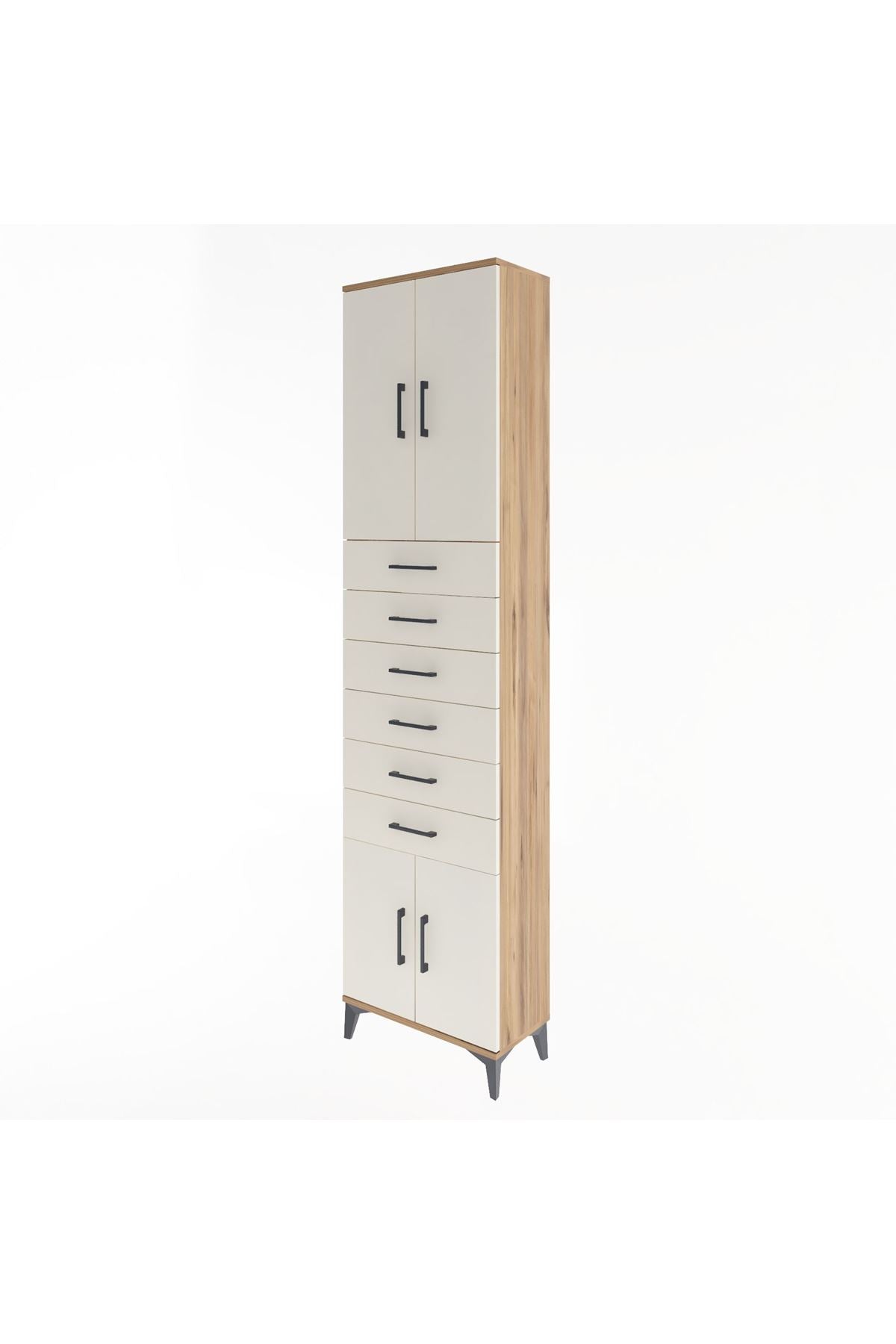 Arges Dolap 3 Raflı 6 Çekmeceli 4 Kapaklı 60x30x243 Çam-Aytaşı