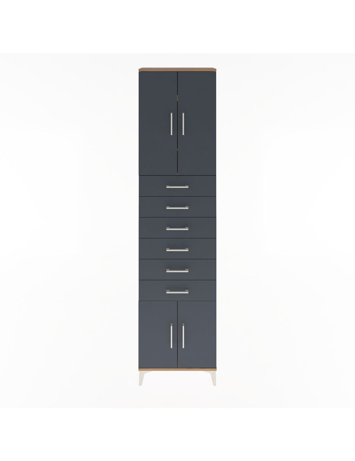 Arges Dolap 3 Raflı 6 Çekmeceli 4 Kapaklı 60x30x243 Çam-Antrasit