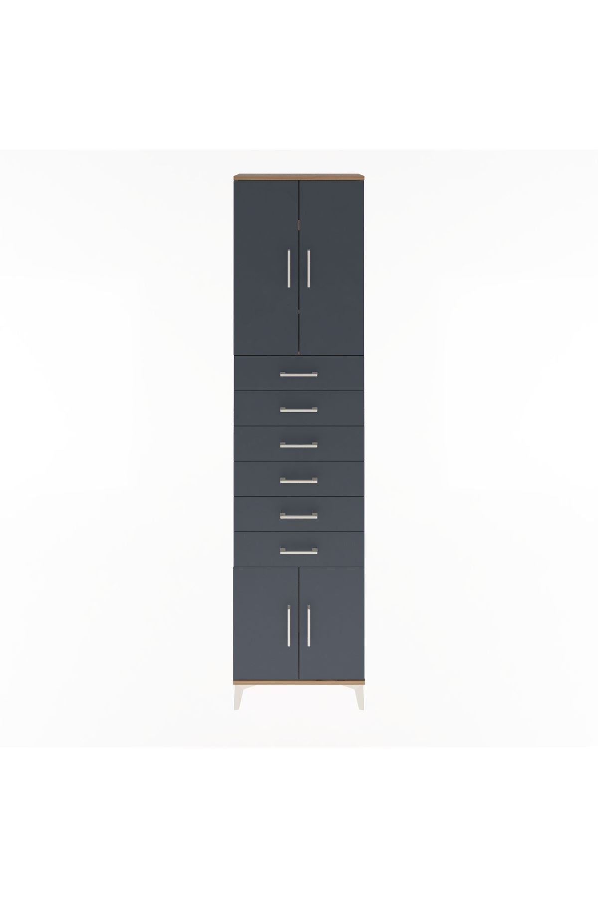 Arges Dolap 3 Raflı 6 Çekmeceli 4 Kapaklı 60x30x243 Çam-Antrasit