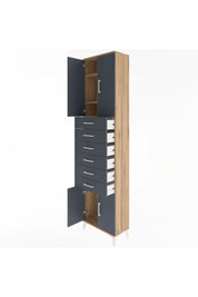 Arges Dolap 3 Raflı 6 Çekmeceli 4 Kapaklı 60x30x243 Çam-Antrasit