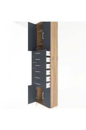 Arges Dolap 3 Raflı 6 Çekmeceli 4 Kapaklı 60x30x243 Çam-Antrasit