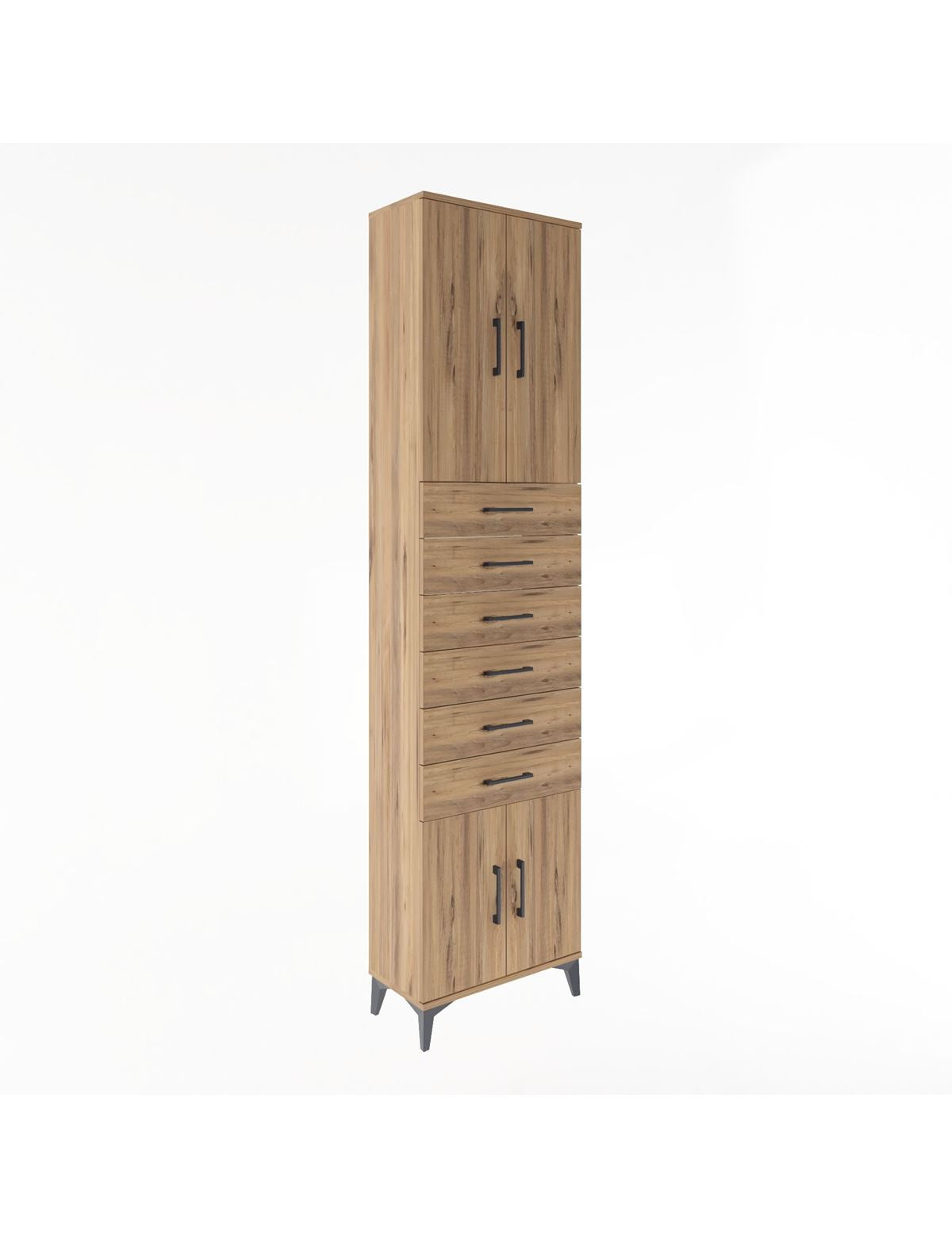 Arges Dolap 3 Raflı 6 Çekmeceli 4 Kapaklı 60x30x243 Çam-Çam