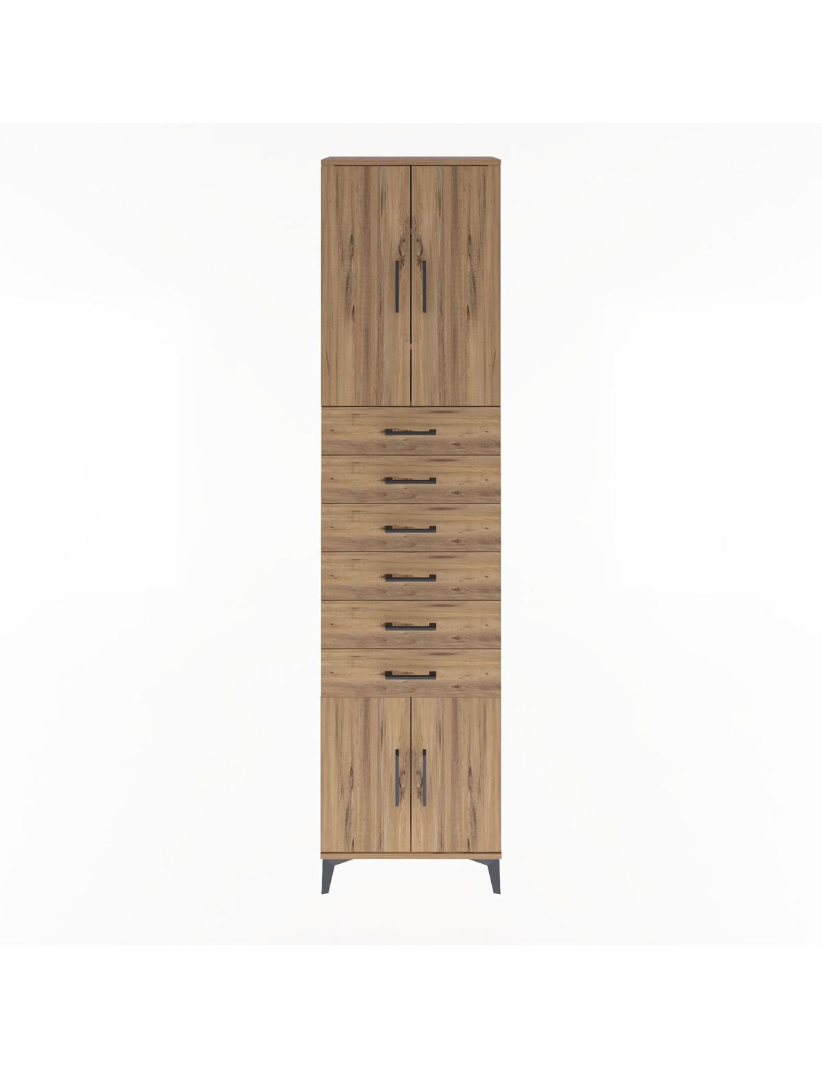 Arges Dolap 3 Raflı 6 Çekmeceli 4 Kapaklı 60x30x243 Çam-Çam