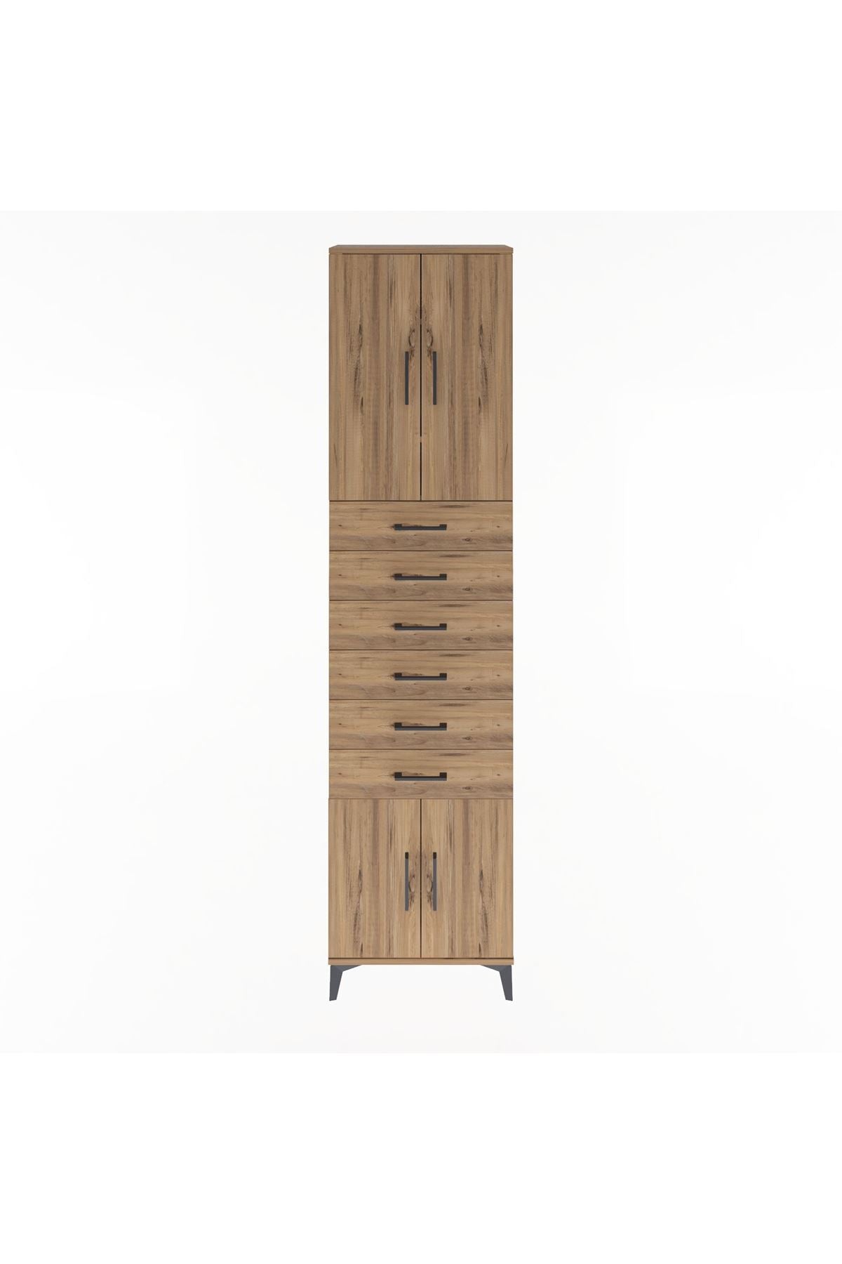 Arges Dolap 3 Raflı 6 Çekmeceli 4 Kapaklı 60x30x243 Çam-Çam