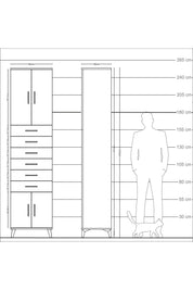 Arges Dolap 3 Raflı 6 Çekmeceli 4 Kapaklı 60x30x243 Çam-Çam