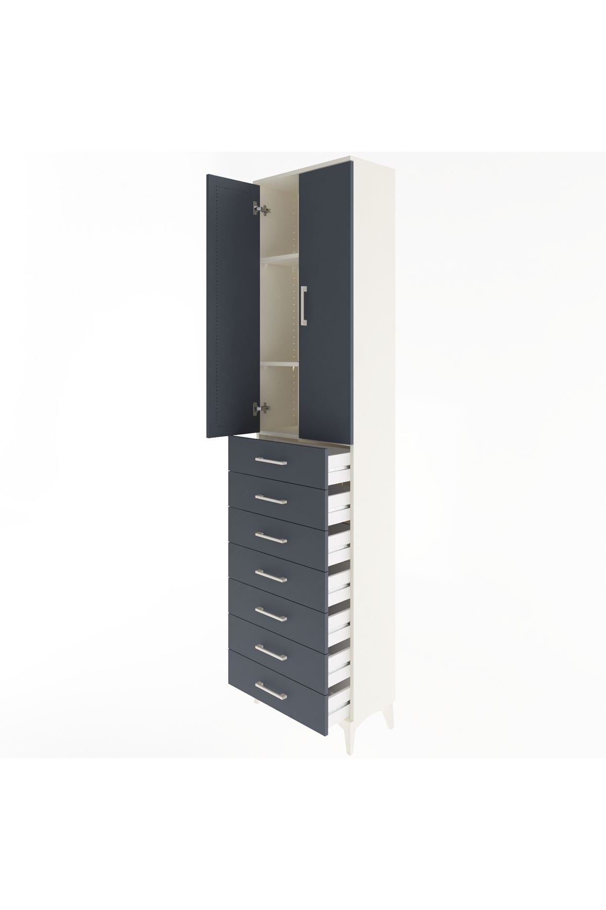 Arges Dolap 3 Raflı 7 Çekmeceli 2 Kapaklı 60x30x243 Aytaşı-Antrasit