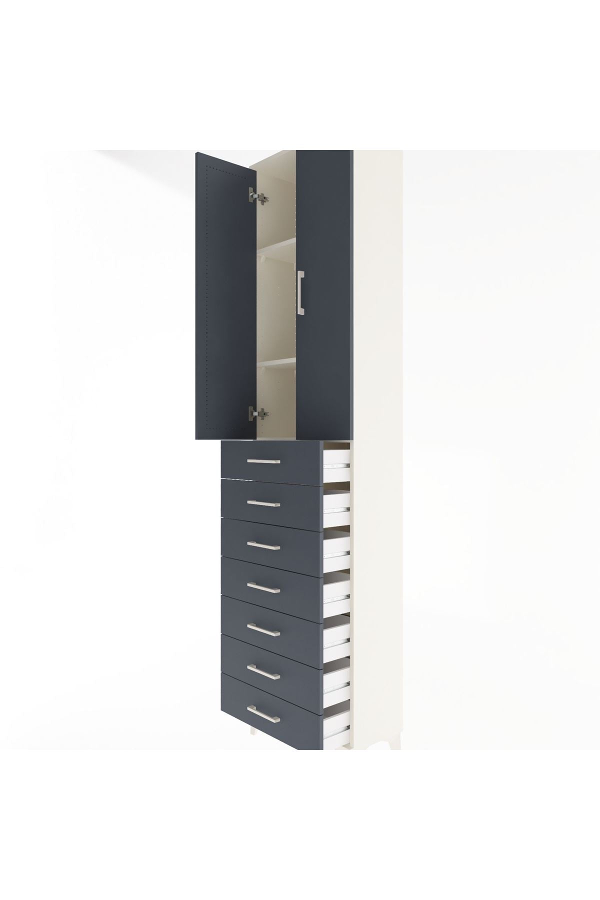 Arges Dolap 3 Raflı 7 Çekmeceli 2 Kapaklı 60x30x243 Aytaşı-Antrasit