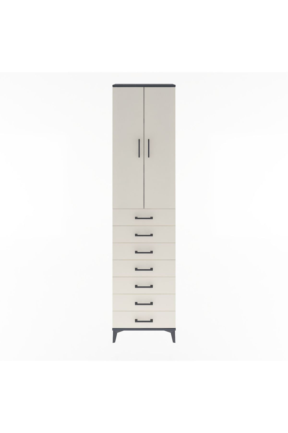 Arges Dolap 3 Raflı 7 Çekmeceli 2 Kapaklı 60x30x243 Antrasit-Aytaşı