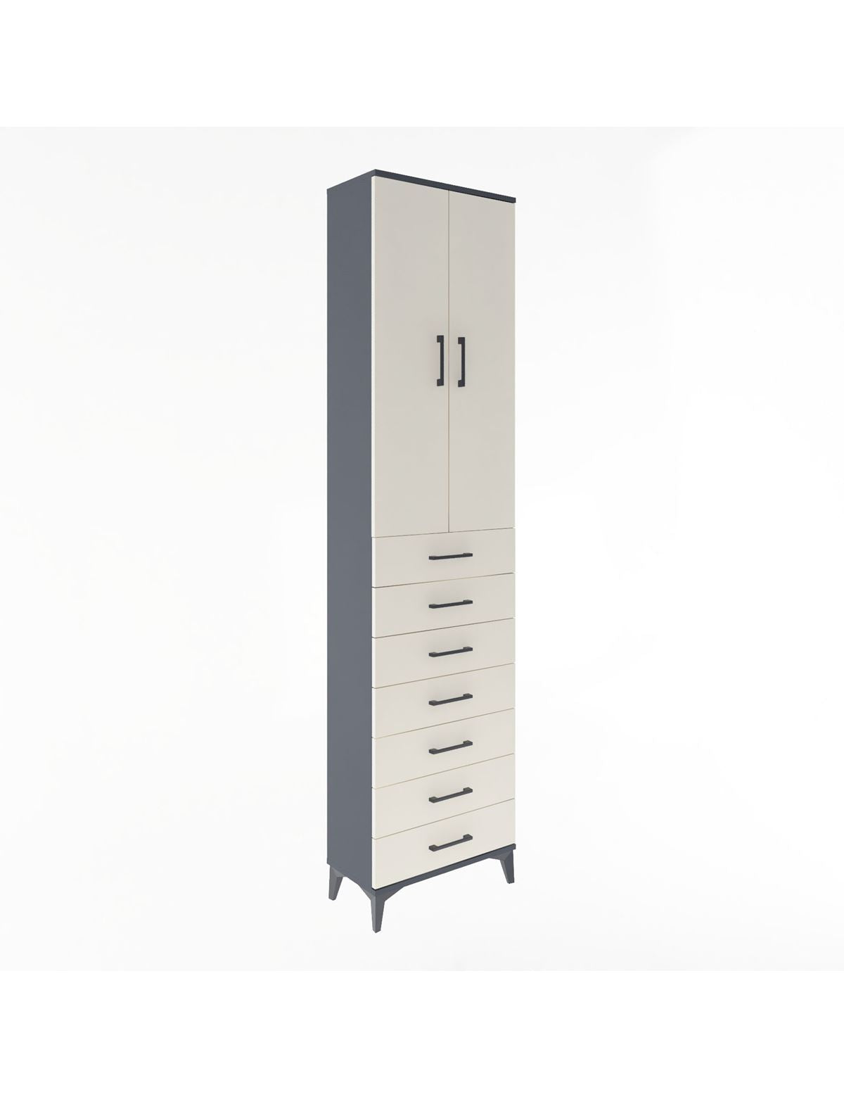 Arges Dolap 3 Raflı 7 Çekmeceli 2 Kapaklı 60x30x243 Antrasit-Aytaşı