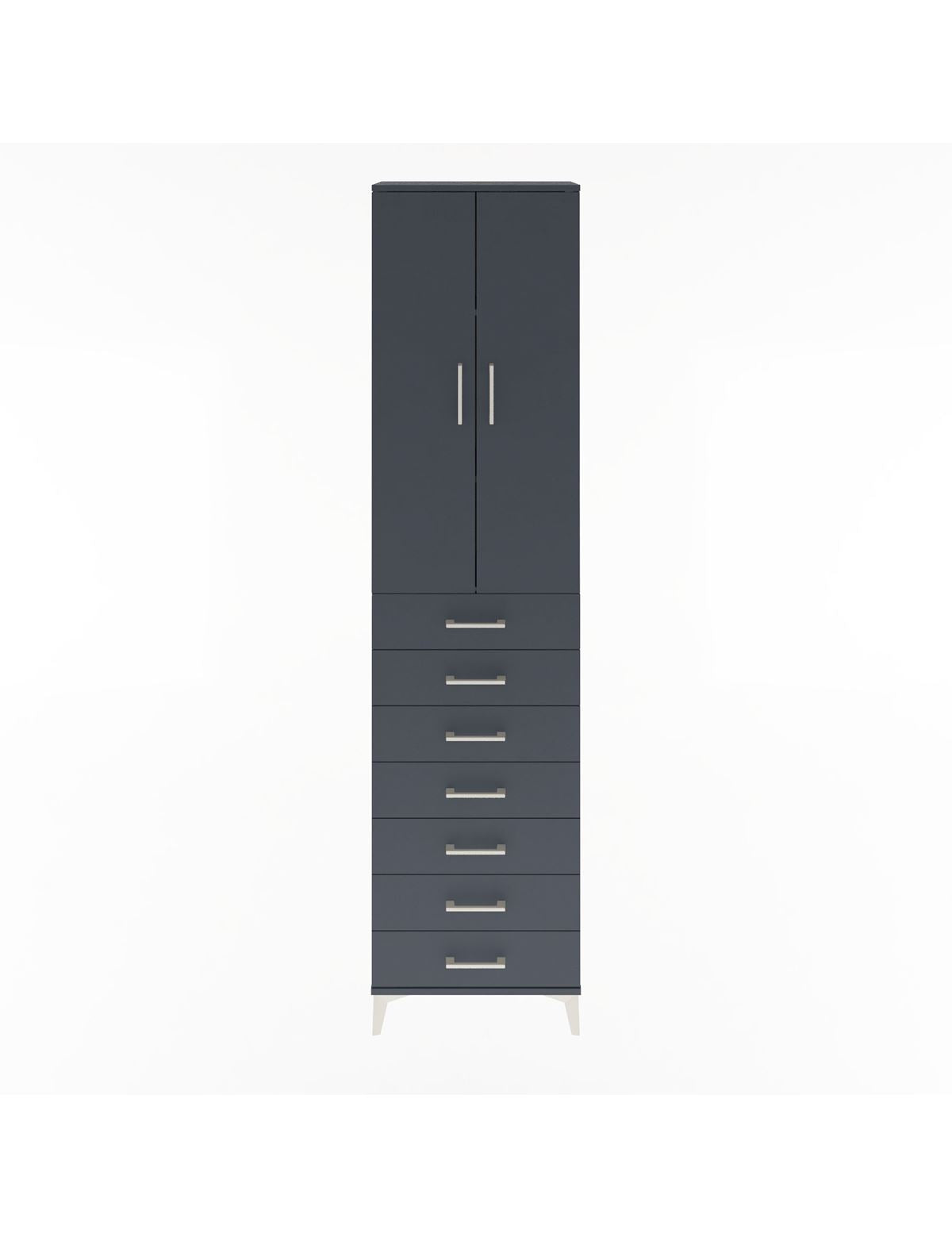 Arges Dolap 3 Raflı 7 Çekmeceli 2 Kapaklı 60x30x243 Antrasit-Antrasit