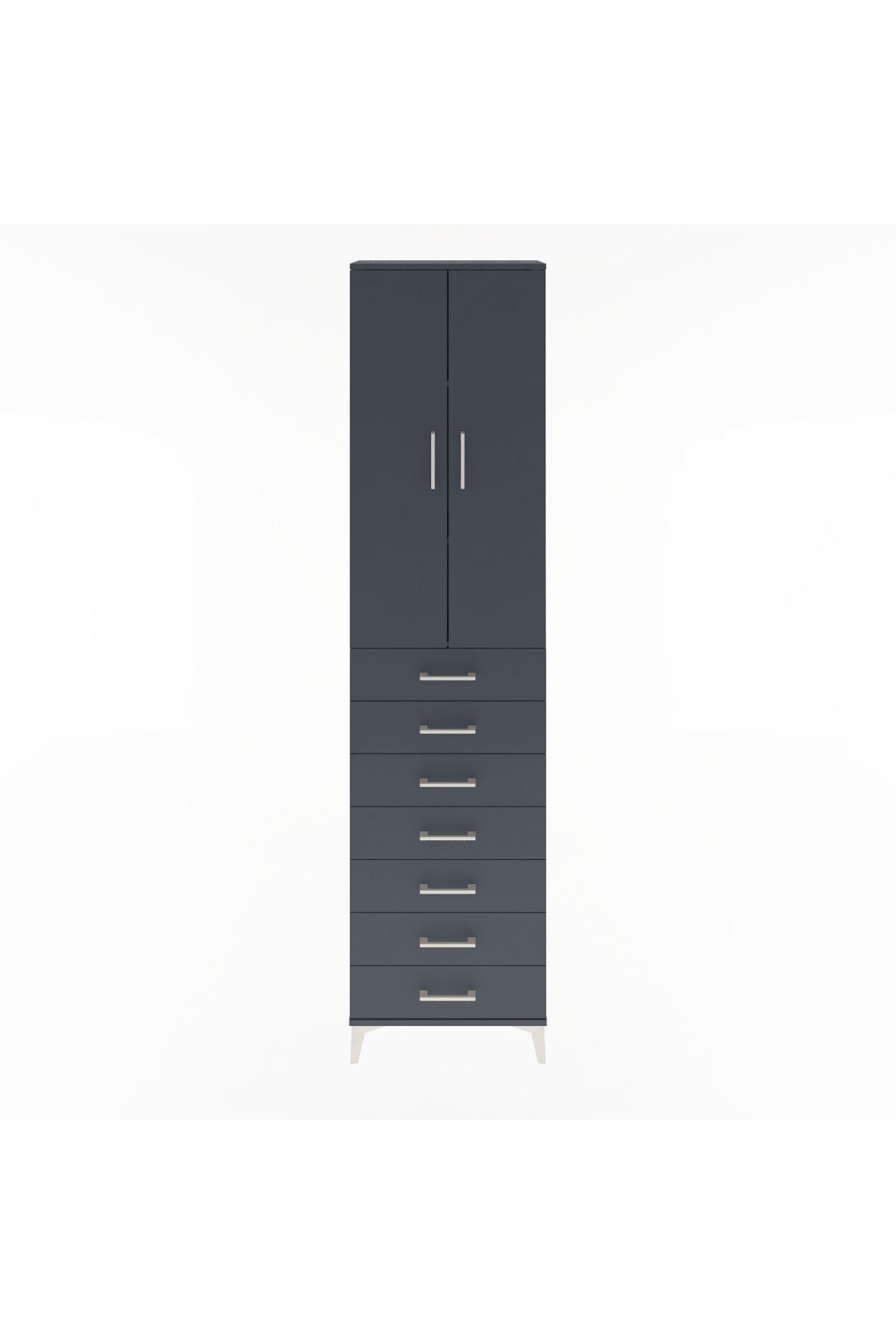 Arges Dolap 3 Raflı 7 Çekmeceli 2 Kapaklı 60x30x243 Antrasit-Antrasit