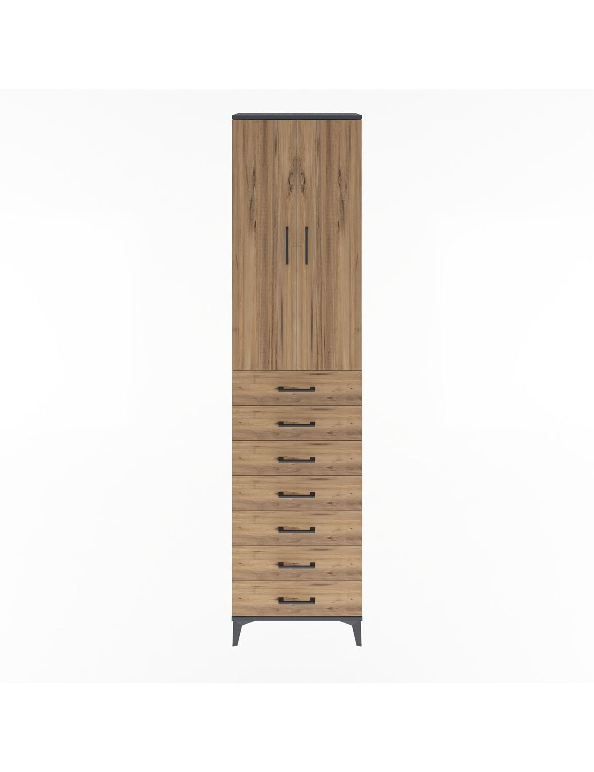 Arges Dolap 3 Raflı 7 Çekmeceli 2 Kapaklı 60x30x243 Antrasit-Çam