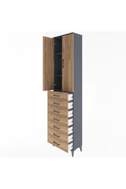 Arges Dolap 3 Raflı 7 Çekmeceli 2 Kapaklı 60x30x243 Antrasit-Çam