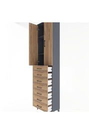 Arges Dolap 3 Raflı 7 Çekmeceli 2 Kapaklı 60x30x243 Antrasit-Çam