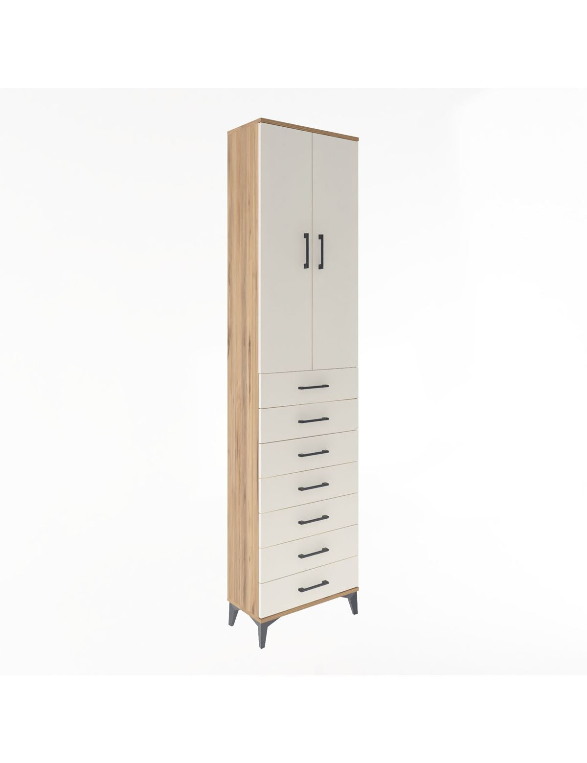 Arges Dolap 3 Raflı 7 Çekmeceli 2 Kapaklı 60x30x243 Çam-Aytaşı