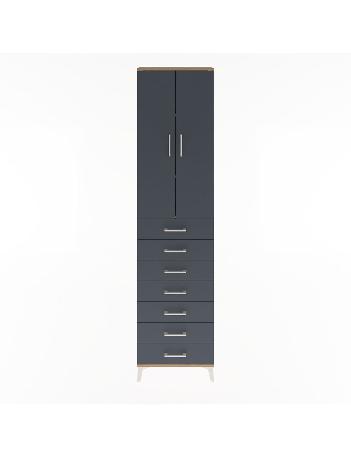 Arges Dolap 3 Raflı 7 Çekmeceli 2 Kapaklı 60x30x243 Çam-Antrasit