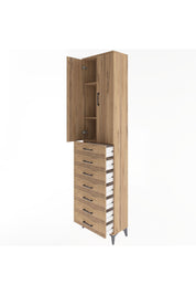 Arges Dolap 3 Raflı 7 Çekmeceli 2 Kapaklı 60x30x243 Çam-Çam