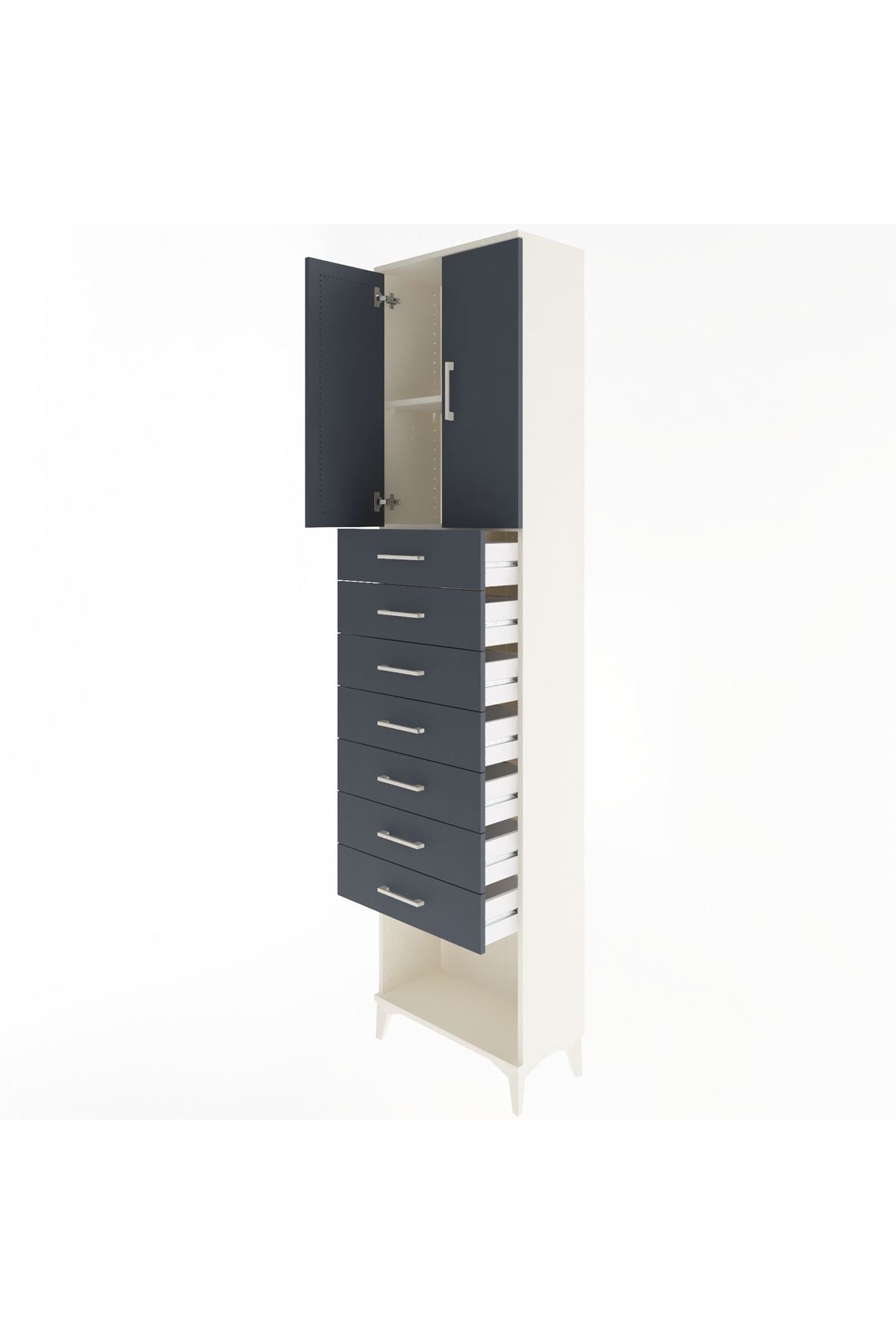 Arges Dolap 2 Raflı 7 Çekmeceli 2 Kapaklı 60x30x243 Aytaşı-Antrasit