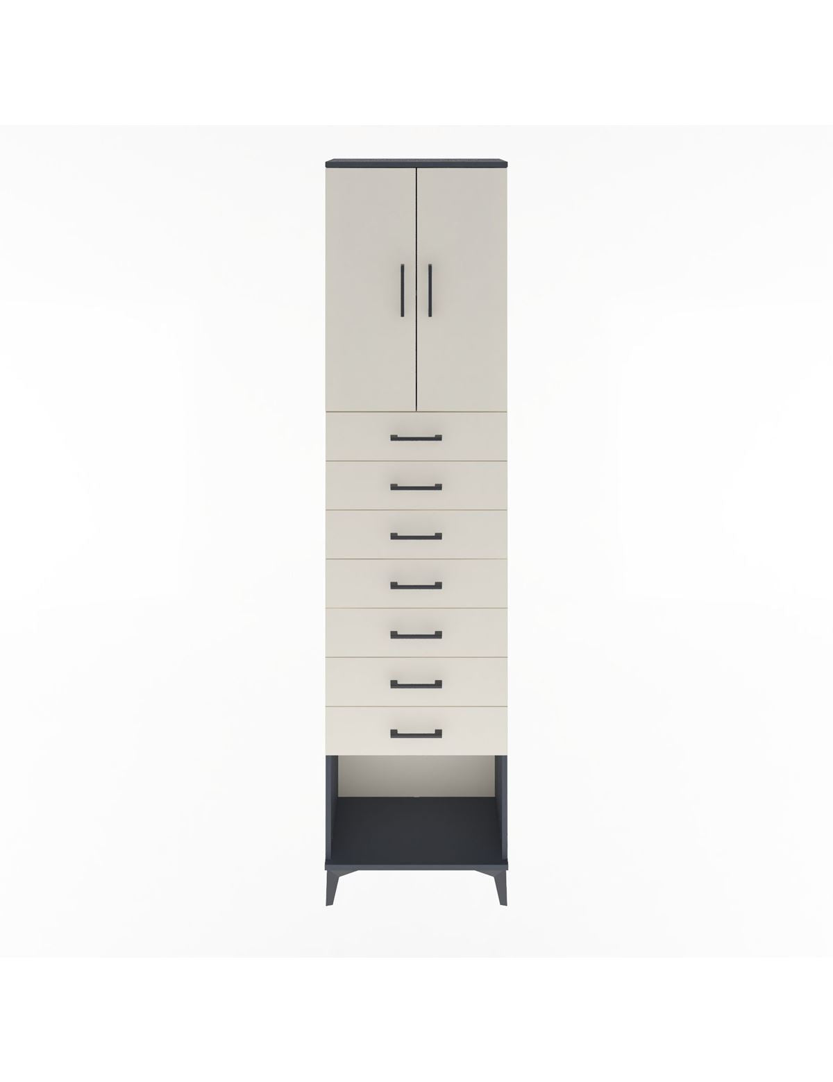 Arges Dolap 2 Raflı 7 Çekmeceli 2 Kapaklı 60x30x243 Antrasit-Aytaşı