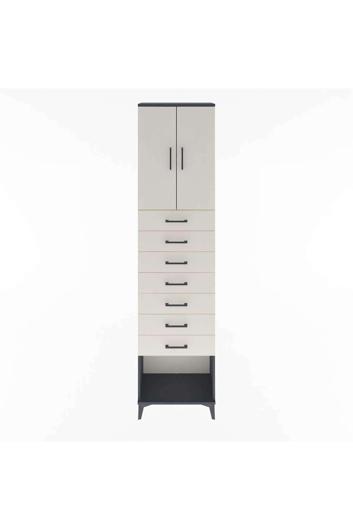 Arges Dolap 2 Raflı 7 Çekmeceli 2 Kapaklı 60x30x243 Antrasit-Aytaşı