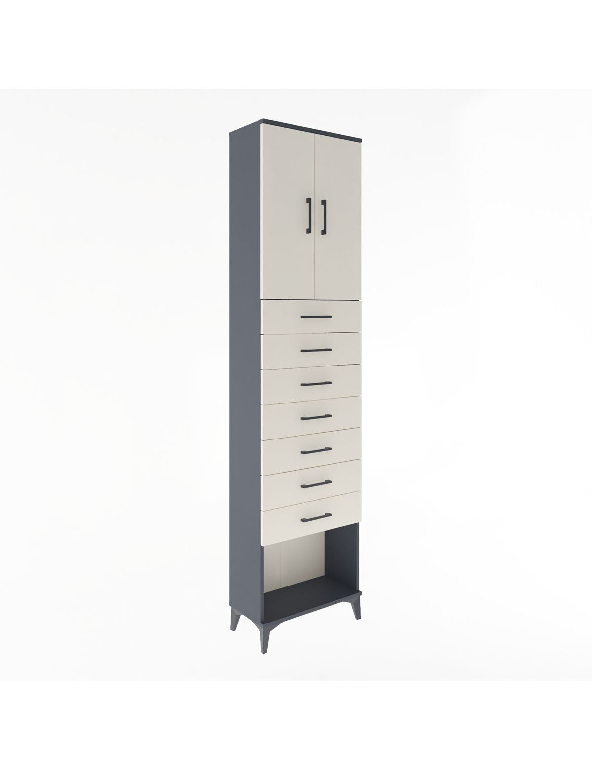 Arges Dolap 2 Raflı 7 Çekmeceli 2 Kapaklı 60x30x243 Antrasit-Aytaşı