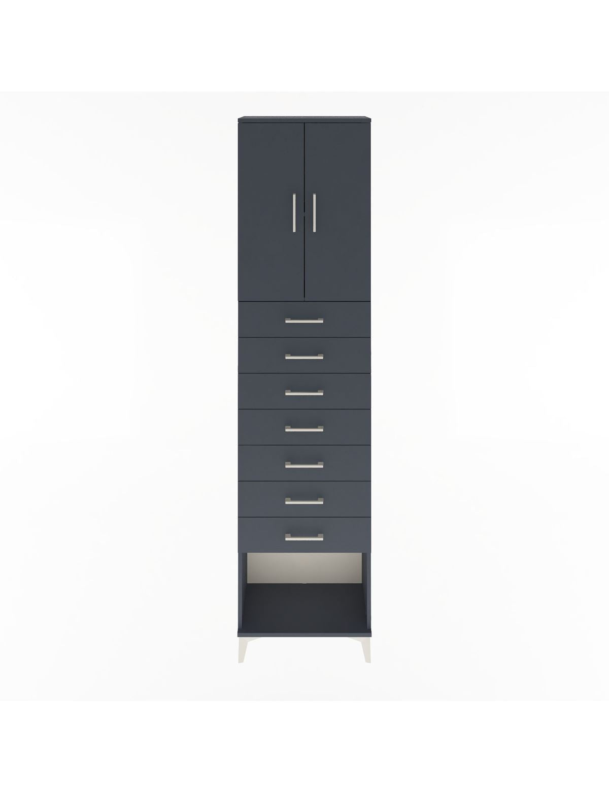 Arges Dolap 2 Raflı 7 Çekmeceli 2 Kapaklı 60x30x243 Antrasit-Antrasit