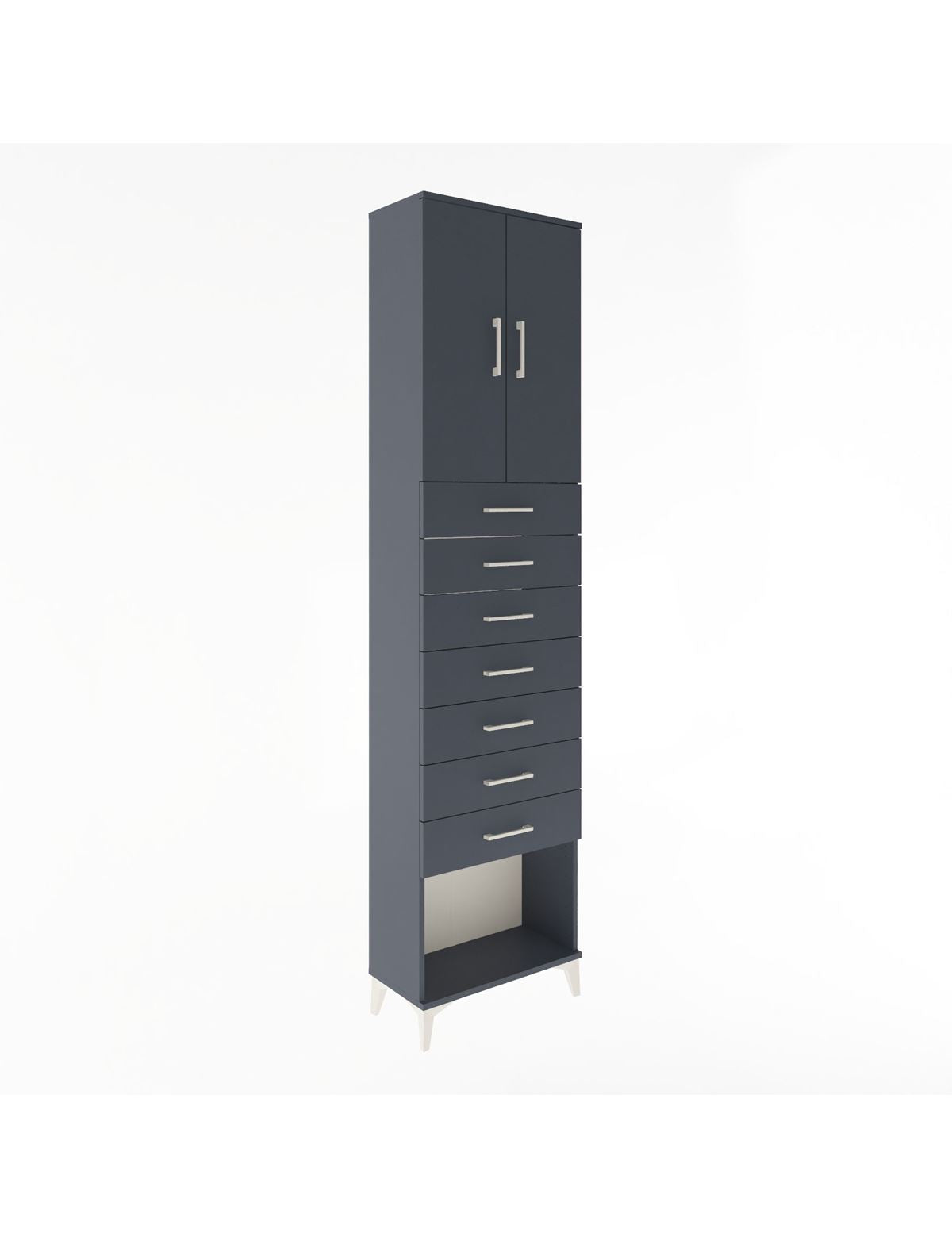 Arges Dolap 2 Raflı 7 Çekmeceli 2 Kapaklı 60x30x243 Antrasit-Antrasit