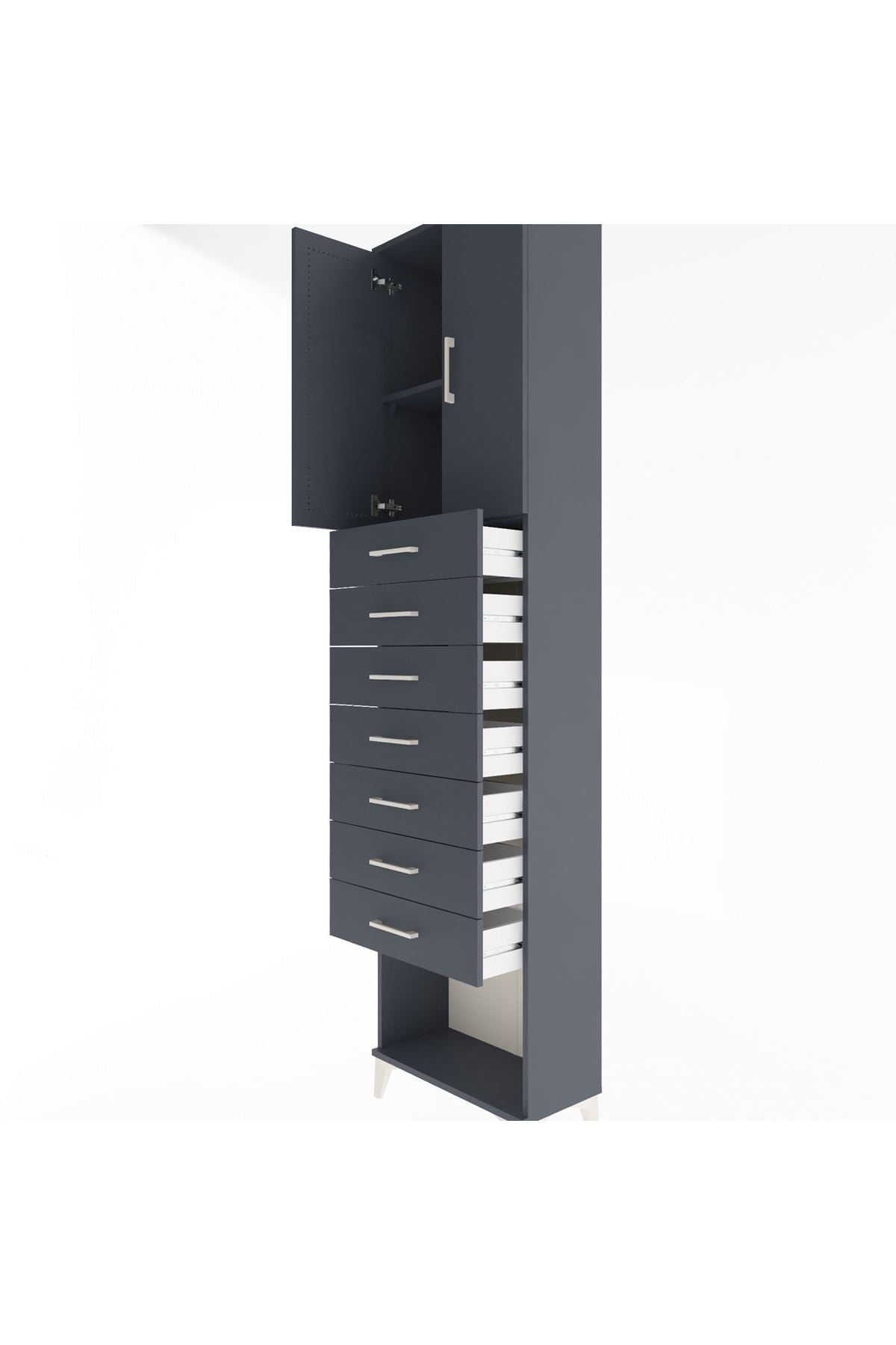 Arges Dolap 2 Raflı 7 Çekmeceli 2 Kapaklı 60x30x243 Antrasit-Antrasit