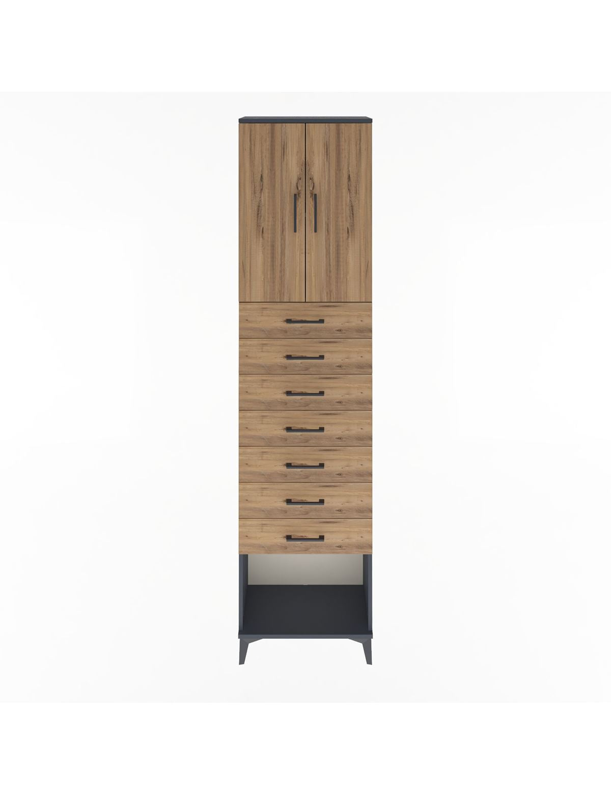 Arges Dolap 2 Raflı 7 Çekmeceli 2 Kapaklı 60x30x243 Antrasit-Çam