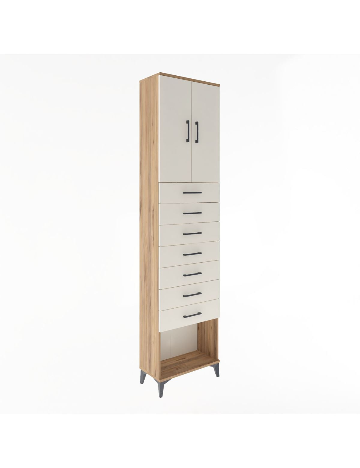 Arges Dolap 2 Raflı 7 Çekmeceli 2 Kapaklı 60x30x243 Çam-Aytaşı