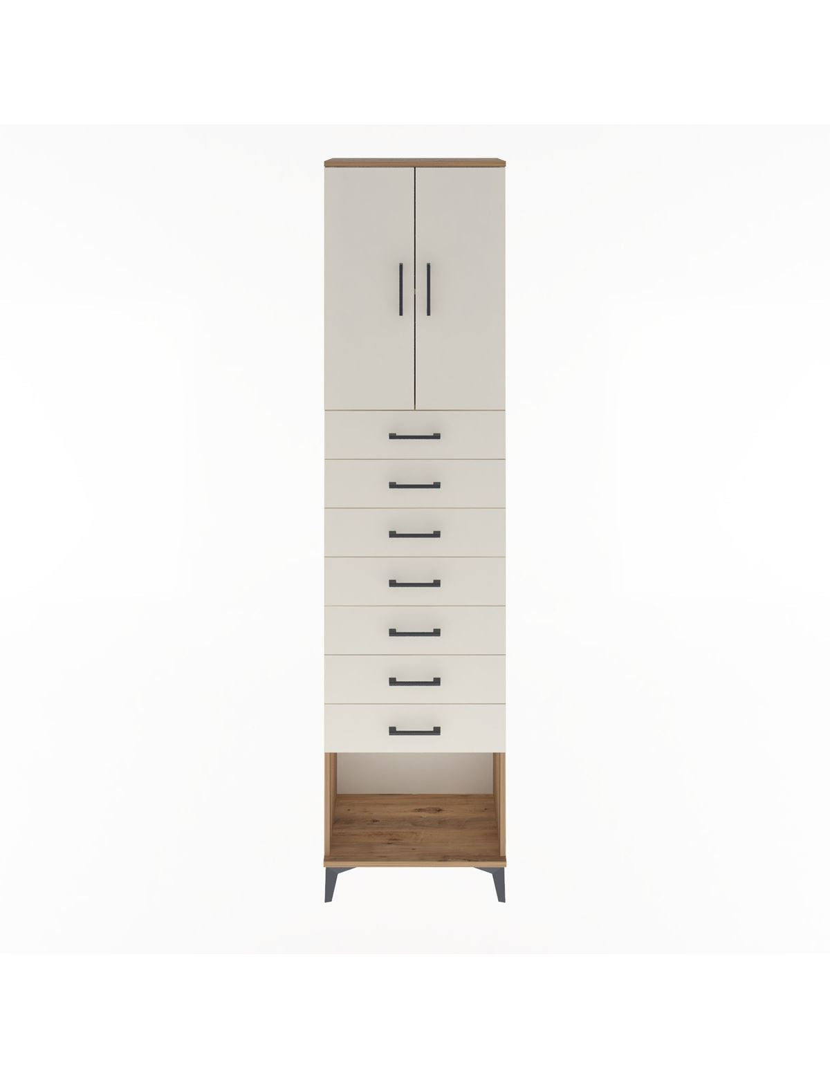 Arges Dolap 2 Raflı 7 Çekmeceli 2 Kapaklı 60x30x243 Çam-Aytaşı