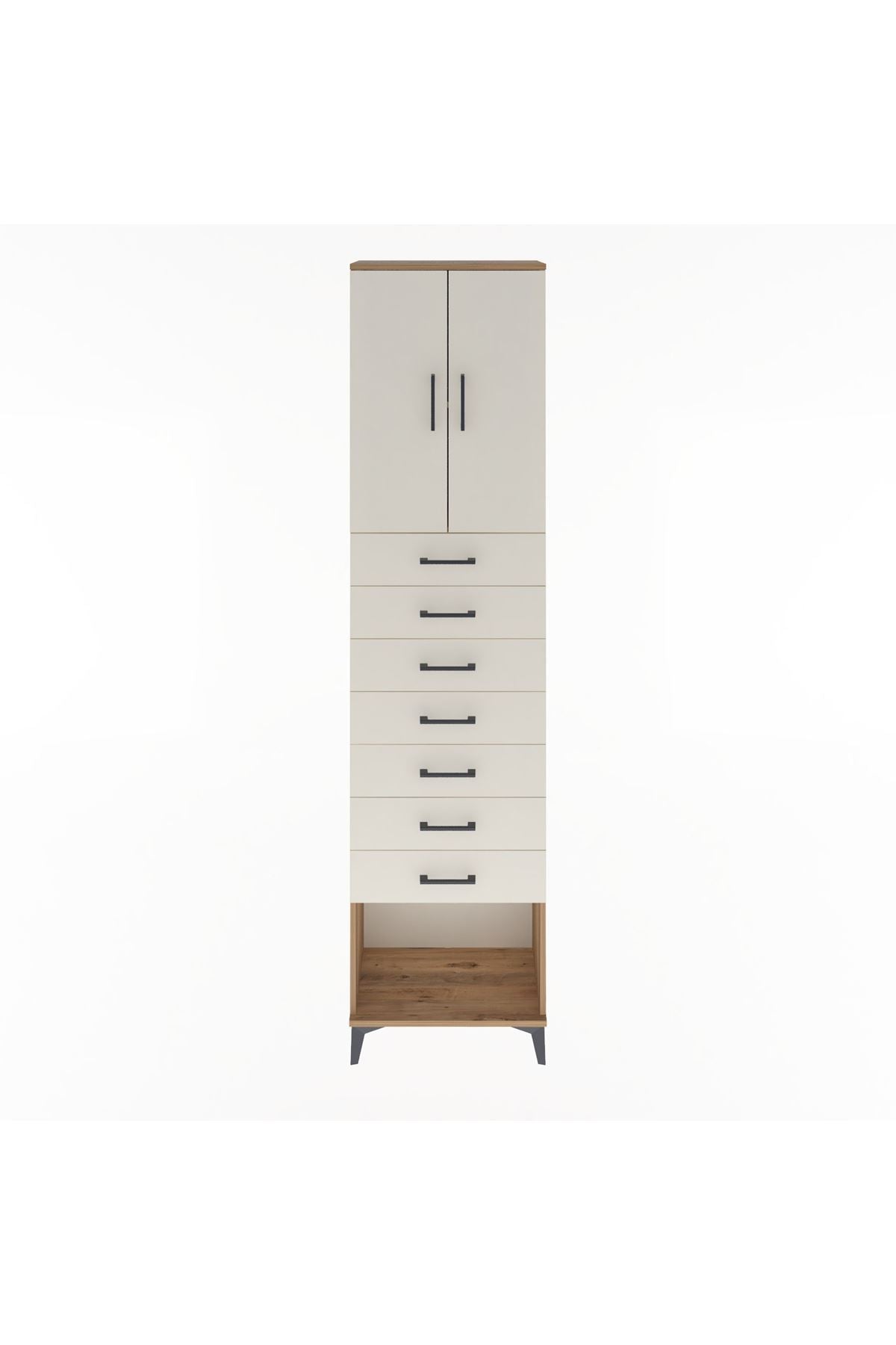 Arges Dolap 2 Raflı 7 Çekmeceli 2 Kapaklı 60x30x243 Çam-Aytaşı