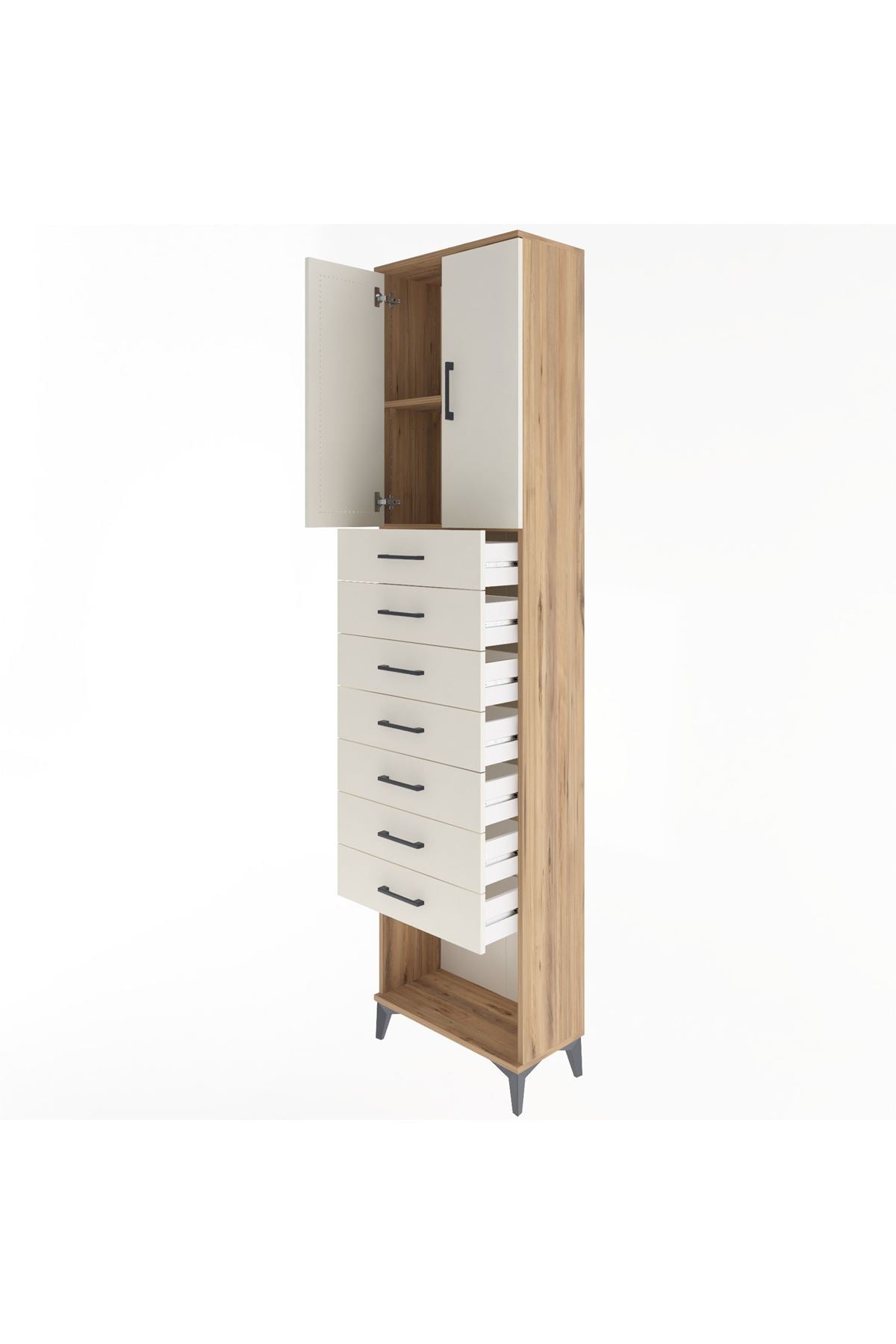 Arges Dolap 2 Raflı 7 Çekmeceli 2 Kapaklı 60x30x243 Çam-Aytaşı