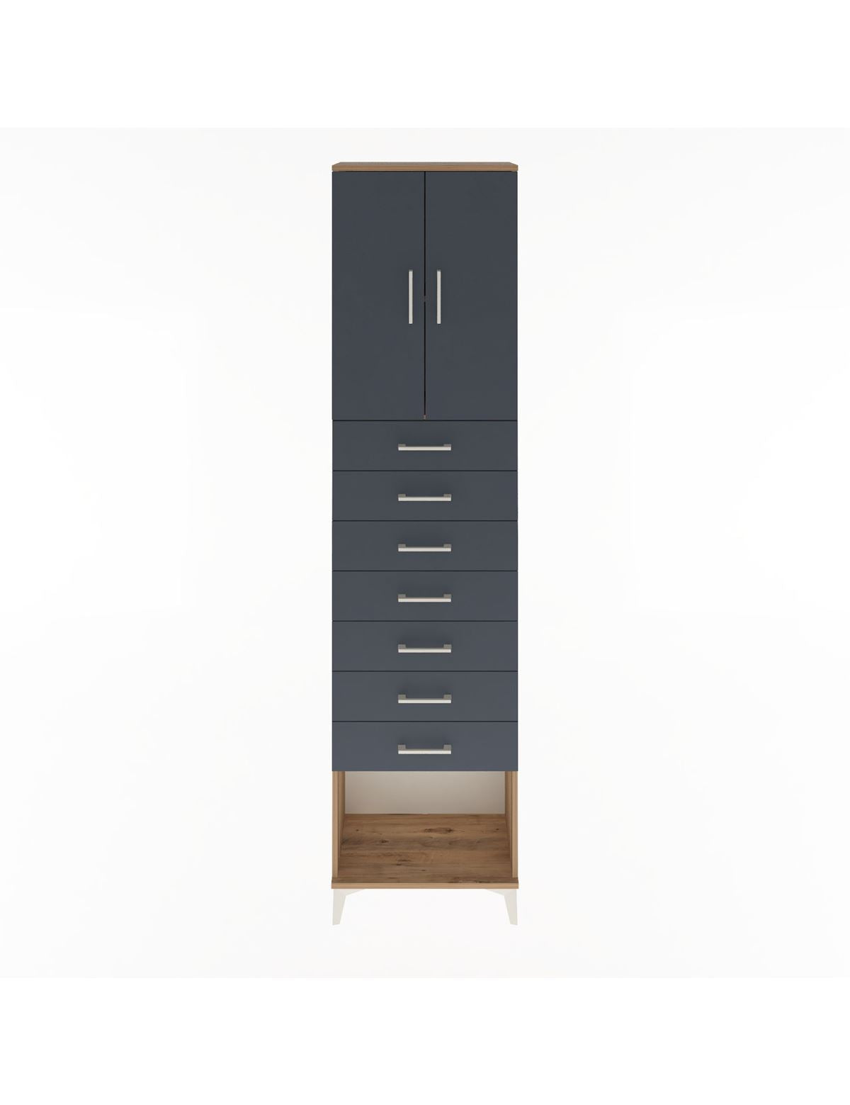 Arges Dolap 2 Raflı 7 Çekmeceli 2 Kapaklı 60x30x243 Çam-Antrasit