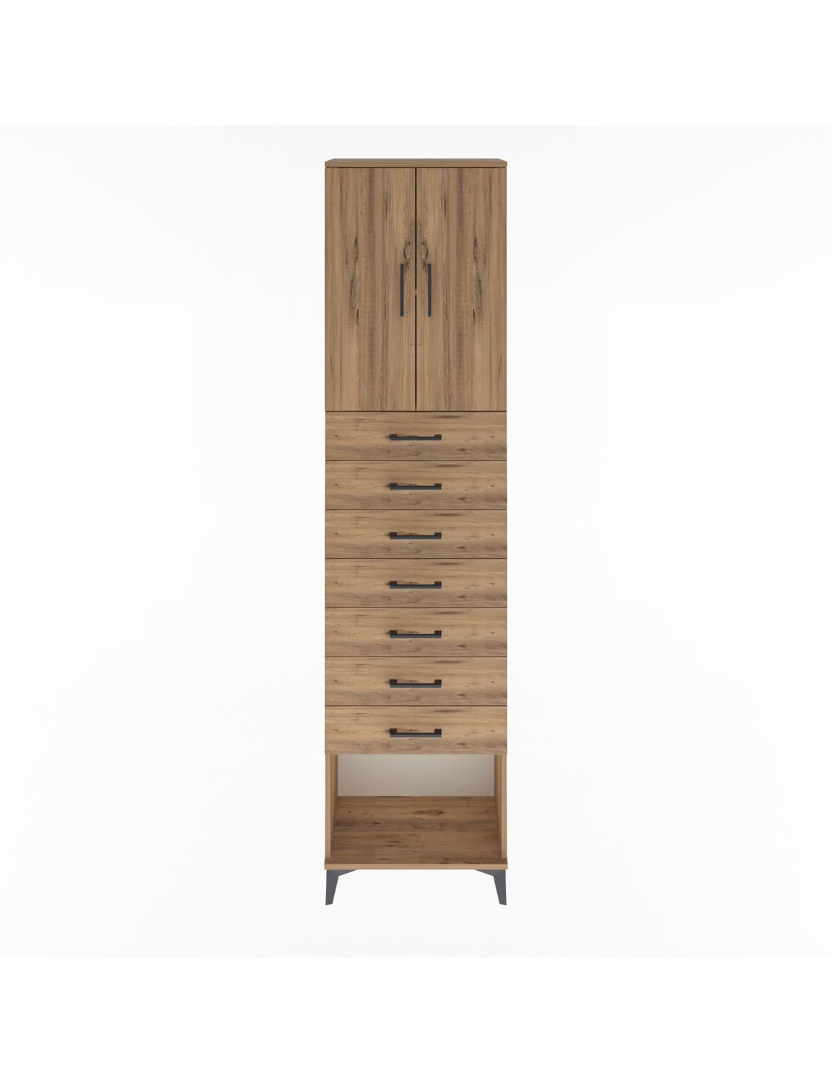 Arges Dolap 2 Raflı 7 Çekmeceli 2 Kapaklı 60x30x243 Çam-Çam