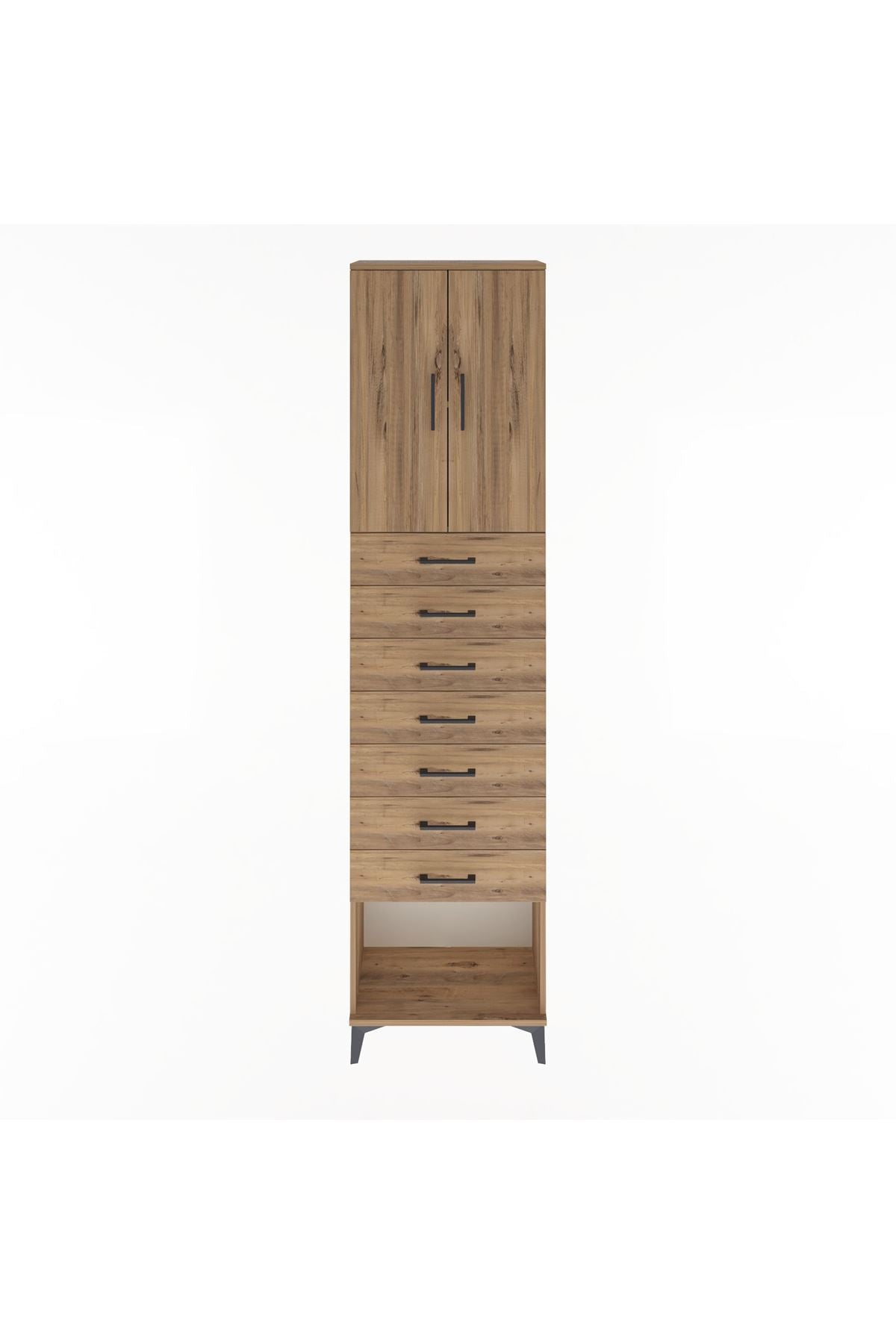 Arges Dolap 2 Raflı 7 Çekmeceli 2 Kapaklı 60x30x243 Çam-Çam