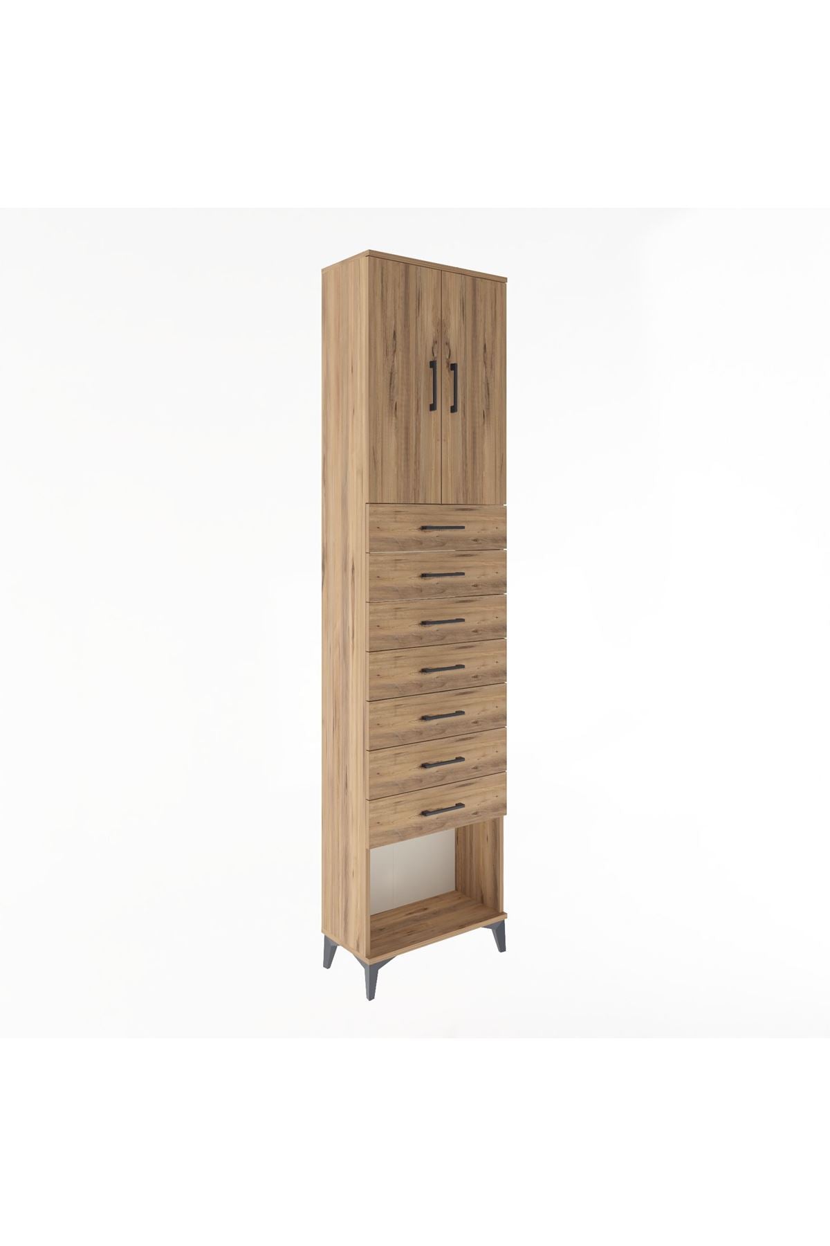 Arges Dolap 2 Raflı 7 Çekmeceli 2 Kapaklı 60x30x243 Çam-Çam