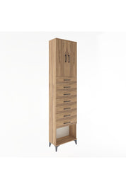 Arges Dolap 2 Raflı 7 Çekmeceli 2 Kapaklı 60x30x243 Çam-Çam